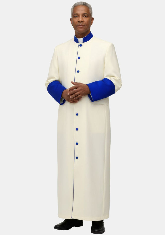 Joey Clergy Robe for Men White and Royal Blue