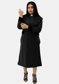 Womens Clergy Dress Black with Designer Buttons