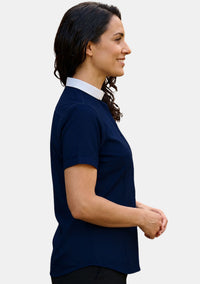 Apphia Full Collar Short Sleeve Clergy Shirt for Women Navy Blue