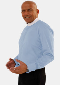 Banded Collar Long Sleeve Sky Blue Clerical Shirt for Men