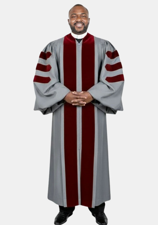 Calvin Gray-Red Pulpit Robe for Men