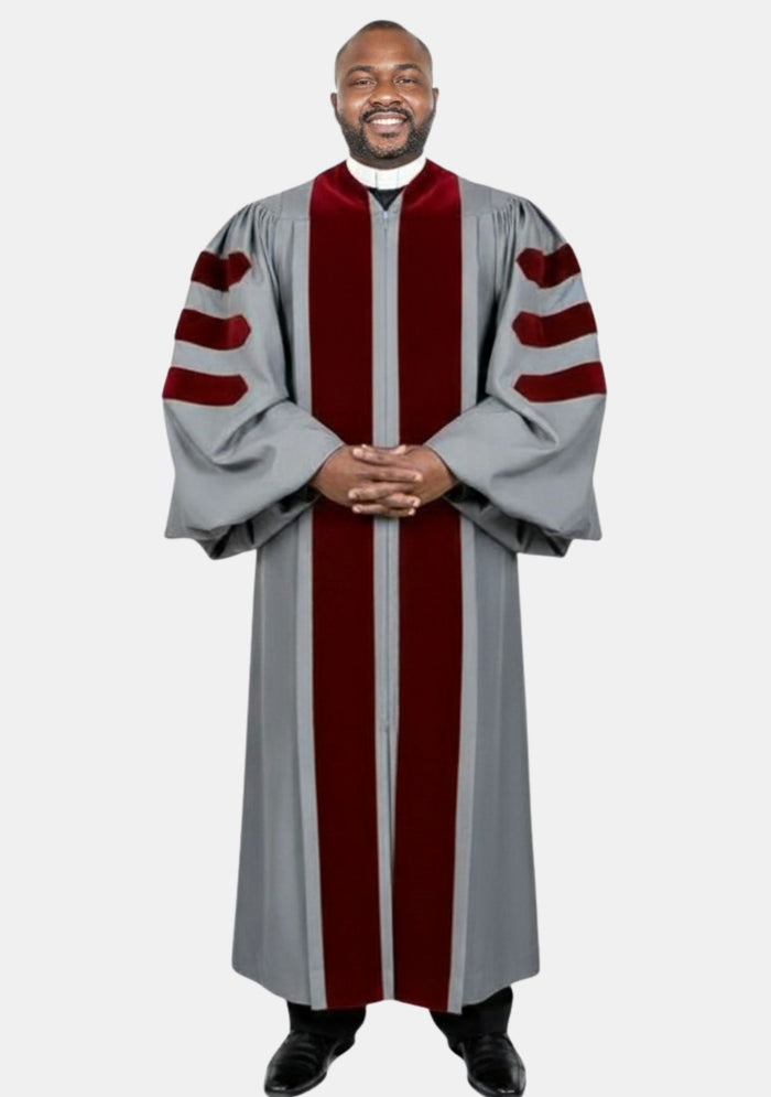 Calvin Pulpit Robe for Men Gray and Red