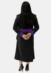 Womens Clergy Dress Black with Purple Designer Buttons