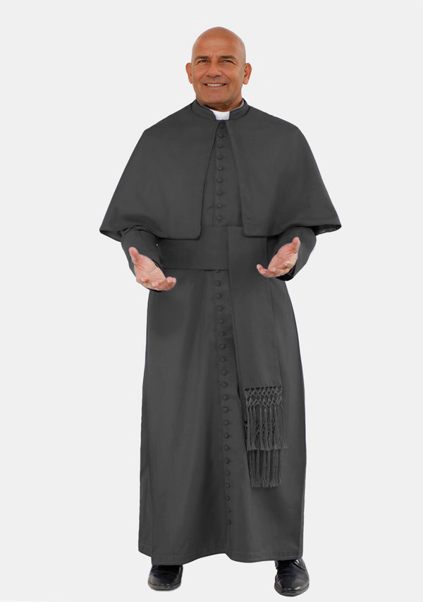 Saviour Black Roman Cassock with Shoulder Cape for Men