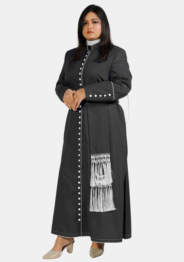 Devotion Black Priest Cassock With White Trim for Women