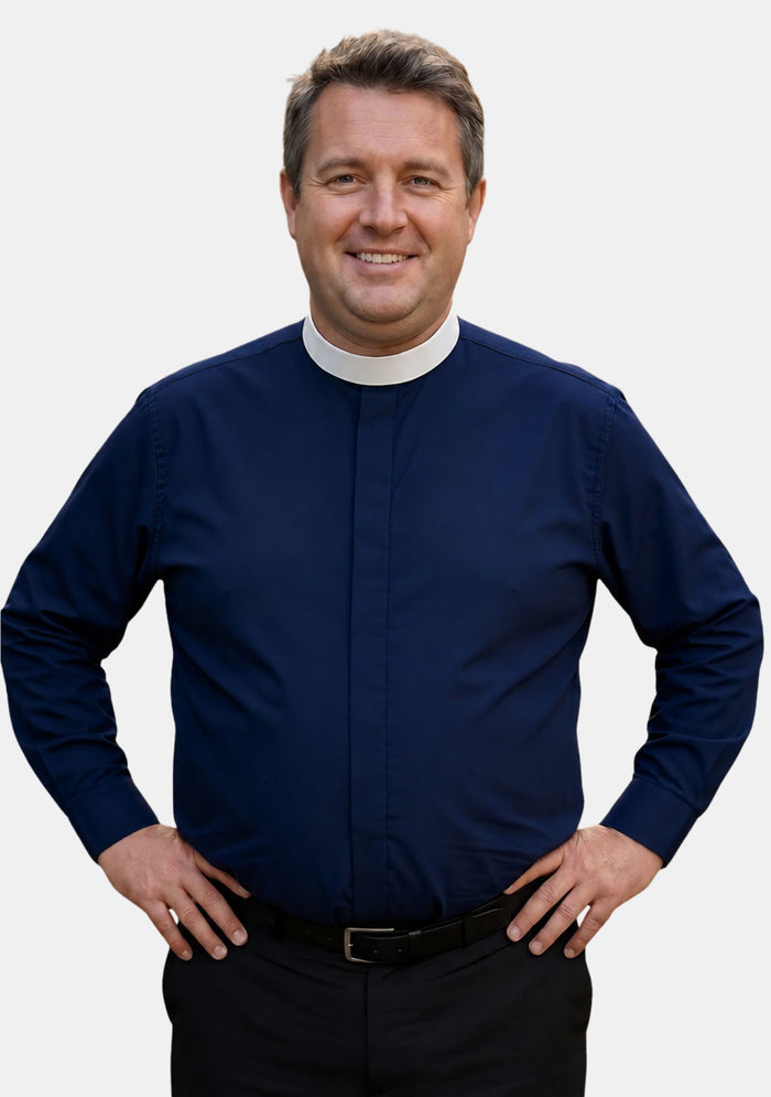 Eliakim Full Collar Long Sleeve Navy Blue Clergy Shirt for Men
