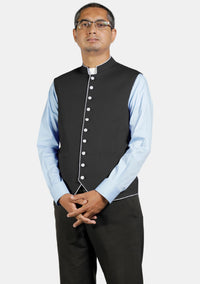 Eloquent Black Clergy Vest with Contrast Trim
