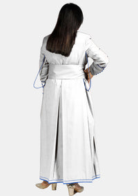 Ethereal White Women Cassock with Blue Trim