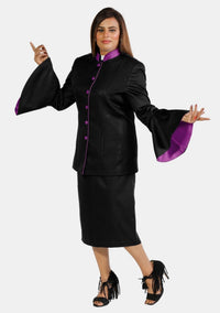 eClergys's Suit Flared Sleeve Balck Purple