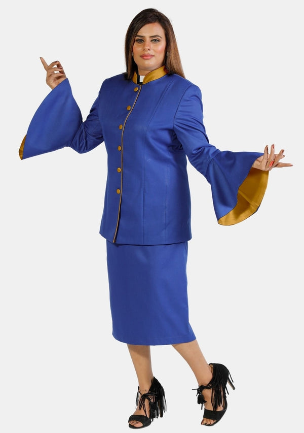 Women eClergys's Suit Flared Sleeve Royal Blue