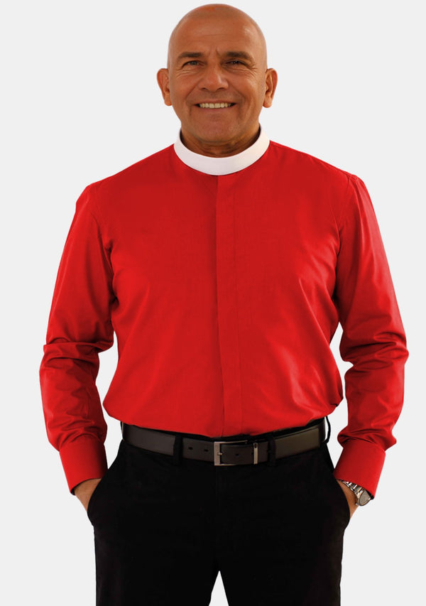 Full Collar Long Sleeve Red Cleric Shirt for Men