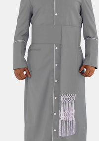 Gray Band Cincture with White Knotted Fringes