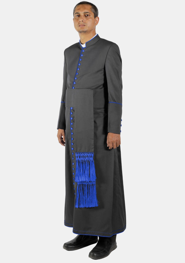 Black Cassock with Blue Piping for Men