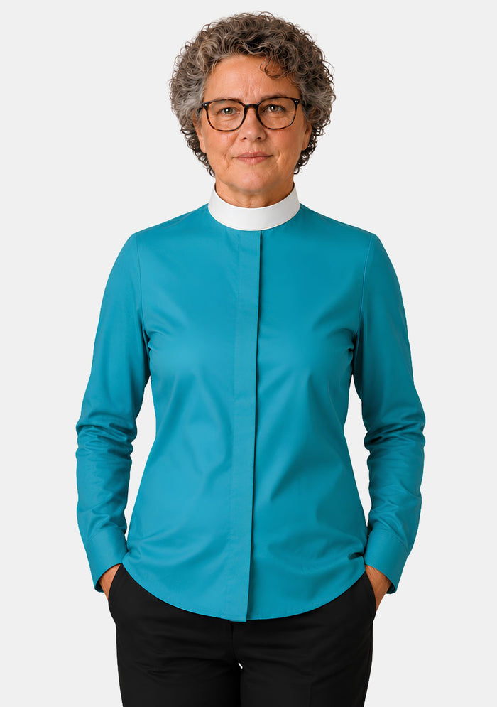Marea Neckband Collar Clergy Shirt for Women Opaque Blue