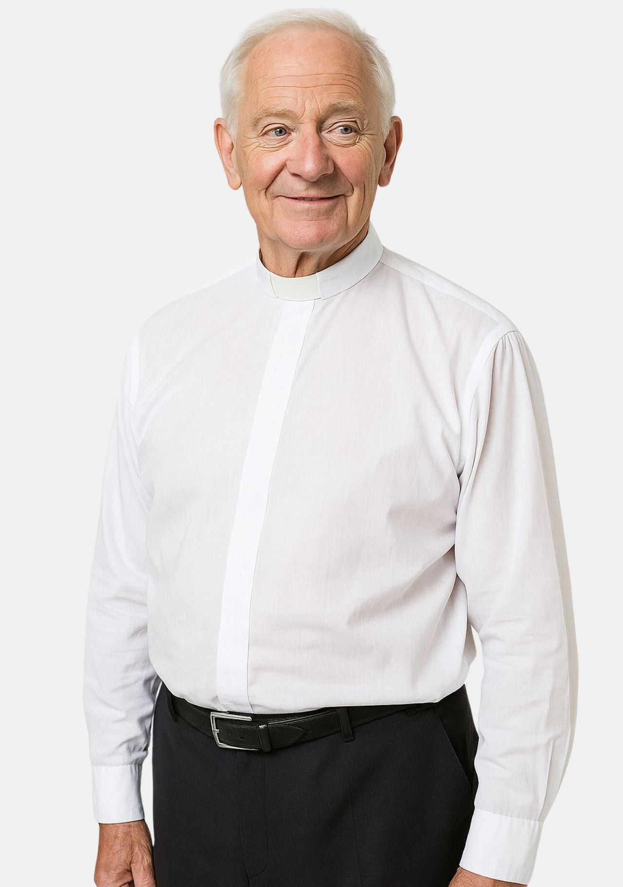 Men White Clergy Shirt with Concealed 7-button Fly Front Placket – eClergys
