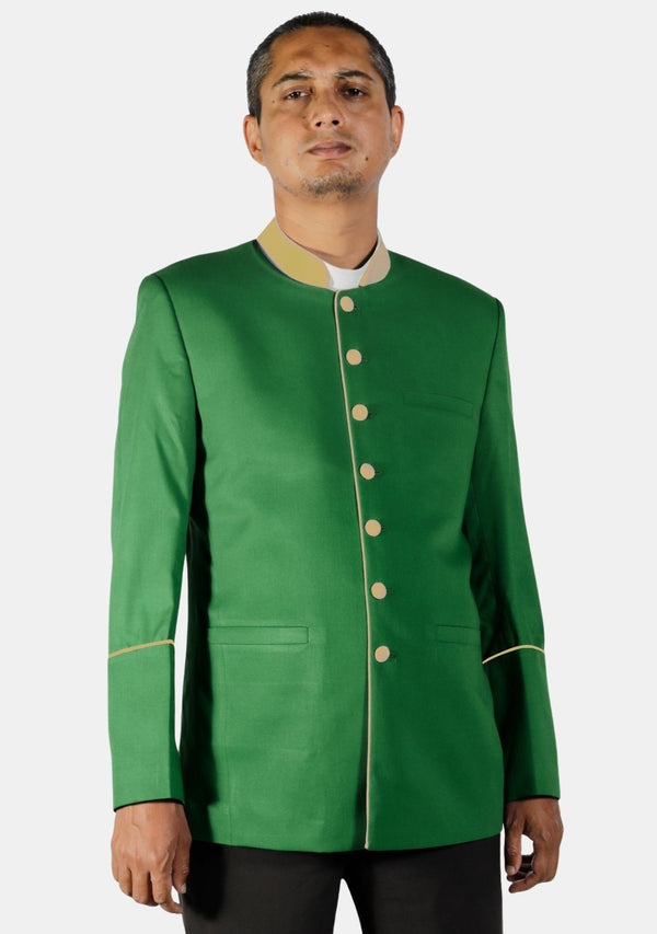 Olive Green Clergy Jacket with Gold Trim