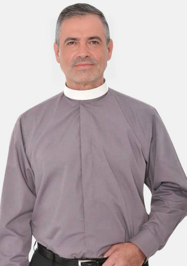 Mens Gray Neckband Collar Shirt