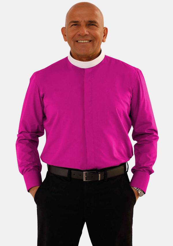 Neckband Collar Long Sleeve Red Purple Shirt for Bishops