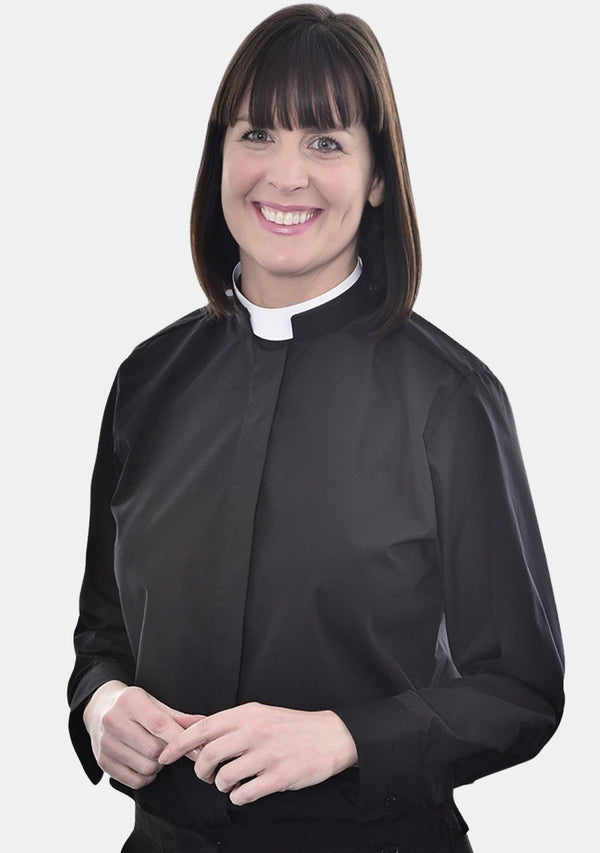 Ladies Black eClergy's Shirt with Roman Collar