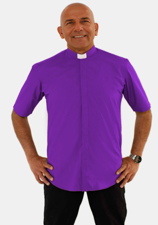 Roman Purple Tab Collar Clergy Shirt Short Sleeve for Men