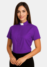 Short Sleeve Tab Collar Clergy Shirt for Women