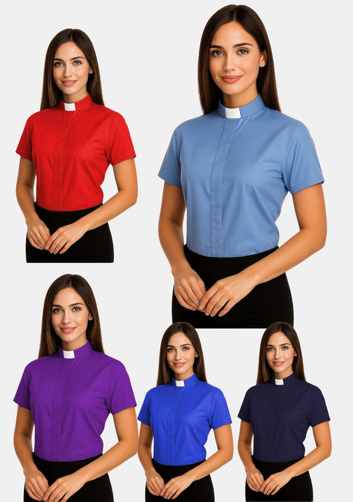 Short Sleeve Tab Collar Clergy Shirt for Women