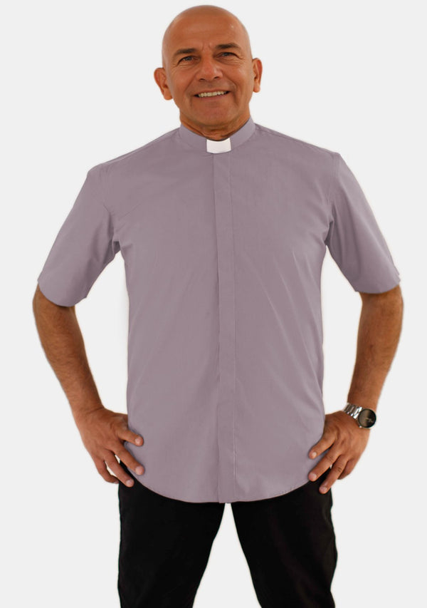 Short Sleeve Gray Clergy Shirt Tab Collar for Men