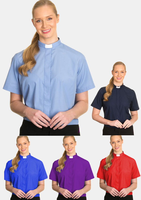 Short Sleeve Tab Collar Clergy Shirt for Women