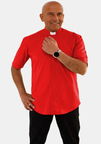 Tab Collar Short Sleeve Red Clergy Shirt for Men