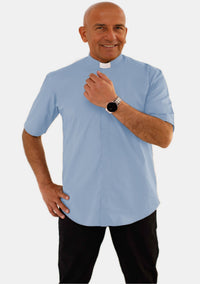Tab Collar Short Sleeve Sky Blue Clergy Shirt for Men