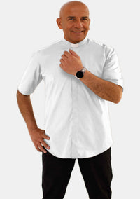 Tab Collar Short Sleeve White Clerical Shirt for Men