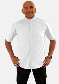 Tab Collar Short Sleeve White Clerical Shirt for Men