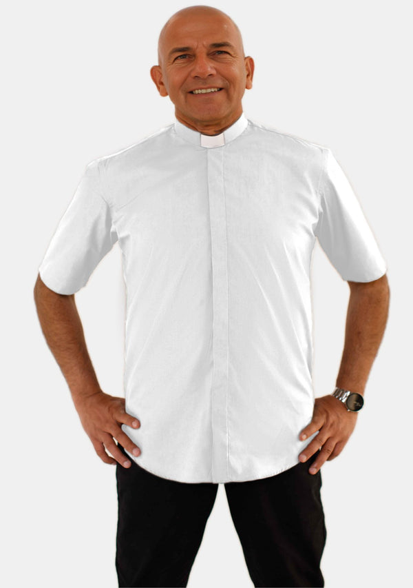 Tab Collar Short Sleeve White Clerical Shirt for Men