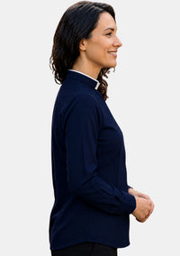 Tirzah Roman Collar Long Sleeve Clergy Shirt for Women Navy Blue