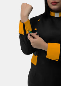 Womens Clergy Dress Black with Gold Designer Buttons