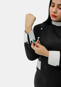 Womens Clergy Dress Black with White Designer Buttons