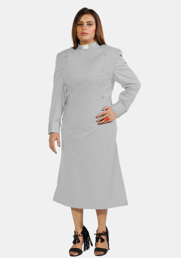 Womens Clergy Dress Gray with Designer Buttons
