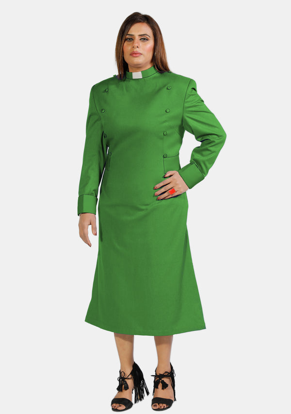 Womens Clergy Dress Green with Designer Buttons