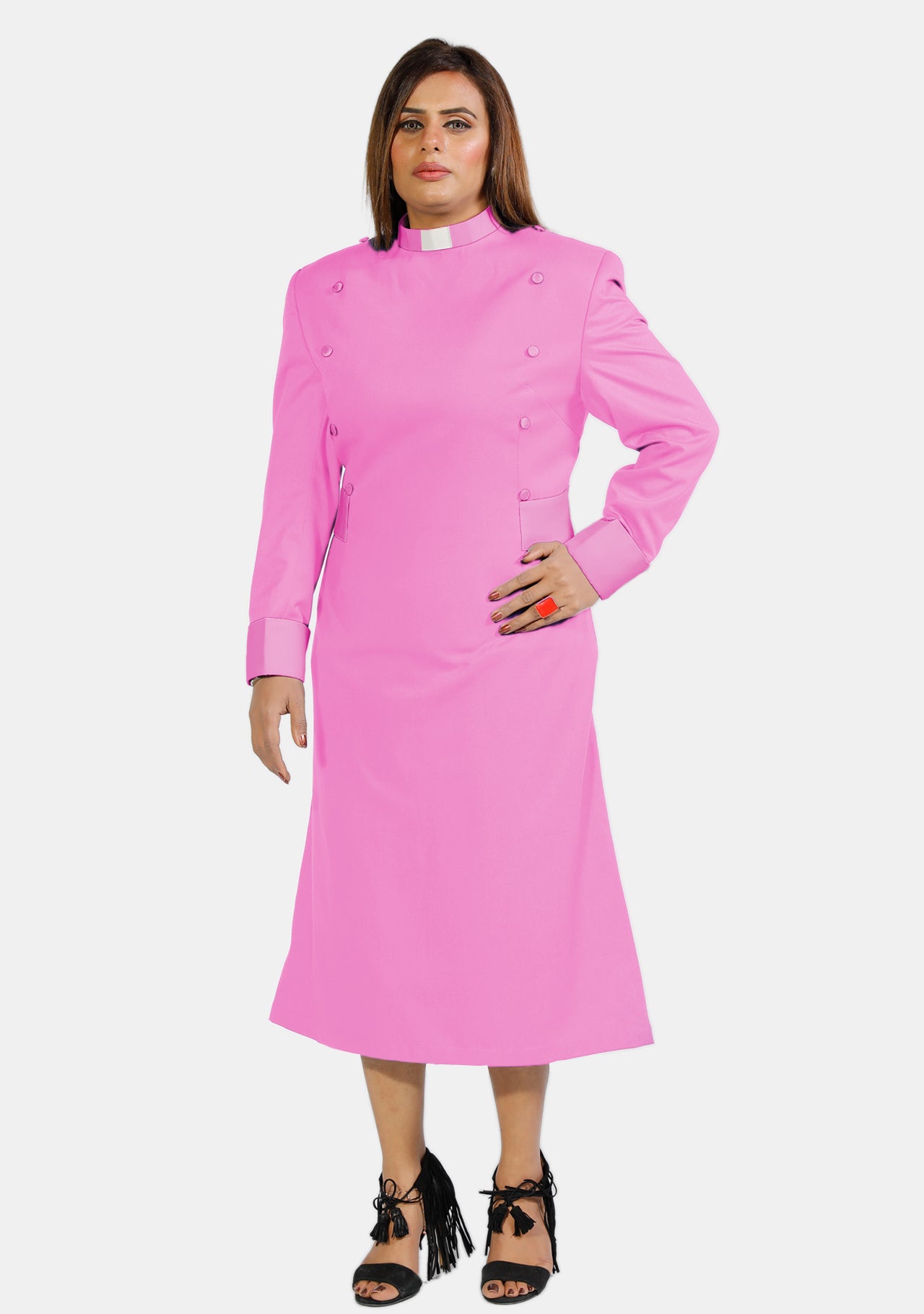 Womens Clergy Dress Pink with Designer Buttons