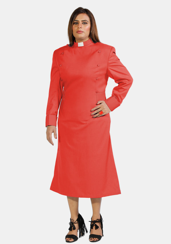 Womens Clergy Dress Red with Designer Buttons