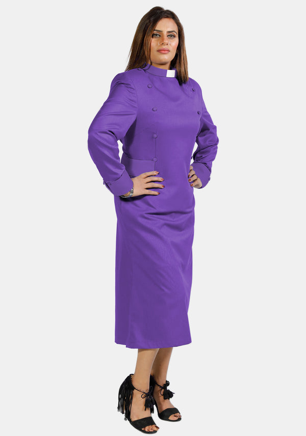 Womens Clergy Dress Roman Purple with Designer Buttons