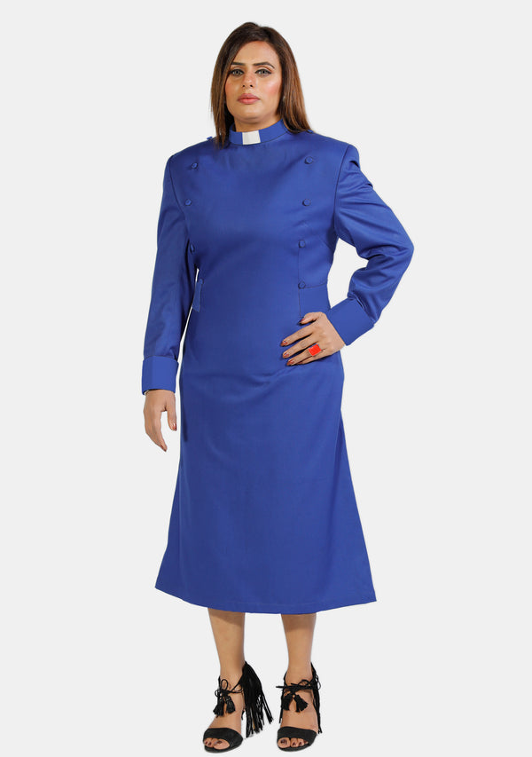 Womens Clergy Dress Royal Blue with Designer Buttons
