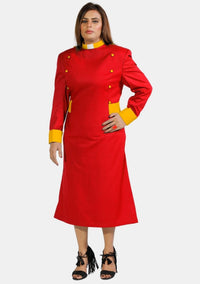 Womens Clergy Dress Red with Gold Designer Buttons