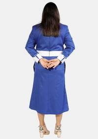 Womens Clergy Dress Royal Blue with White Designer Buttons