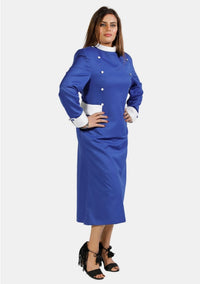 Womens Clergy Dress Royal Blue with White Designer Buttons