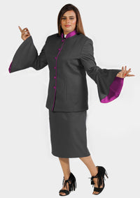 eClergy's Suit Flared Sleeve Black with Contrast Trims
