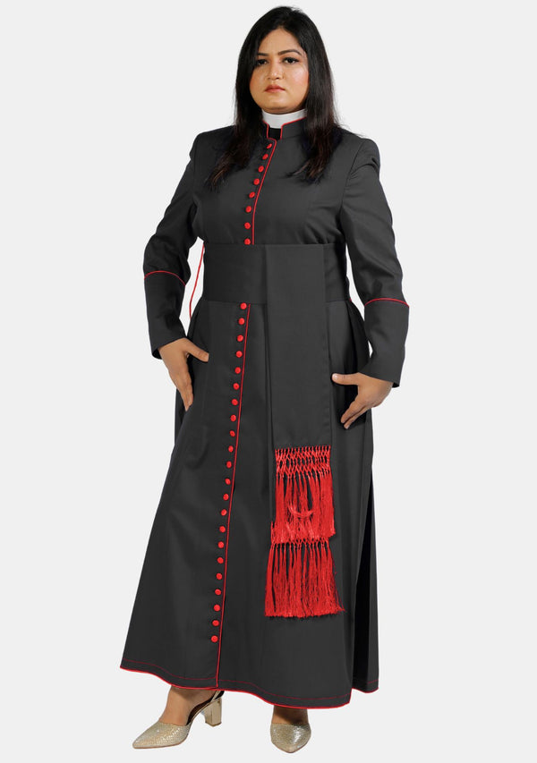 Black Cassock with Red Piping for Female